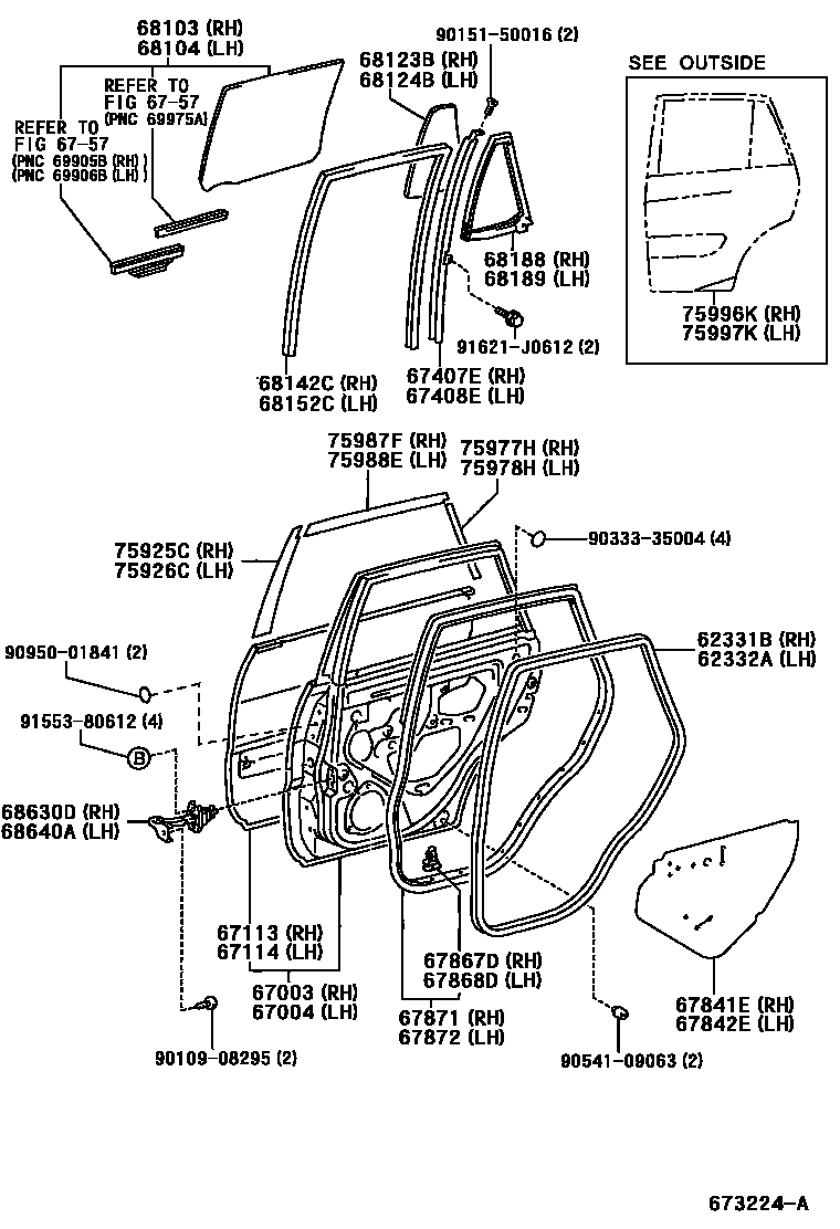 Toyota RAV4 后门板和后门玻璃 EPC diagram — 673224A