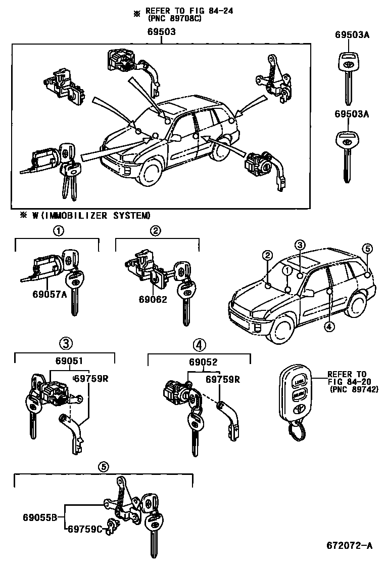 Toyota RAV4 锁芯组件 EPC diagram — 672072A
