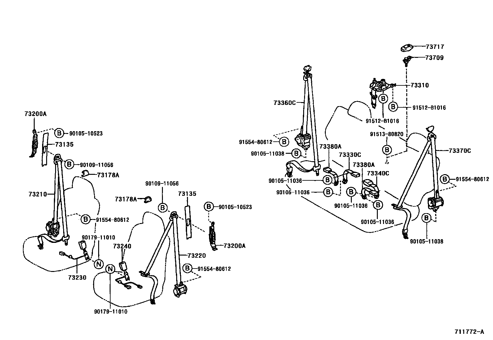 Toyota RAV4 seat belt EPC diagram — 711772A