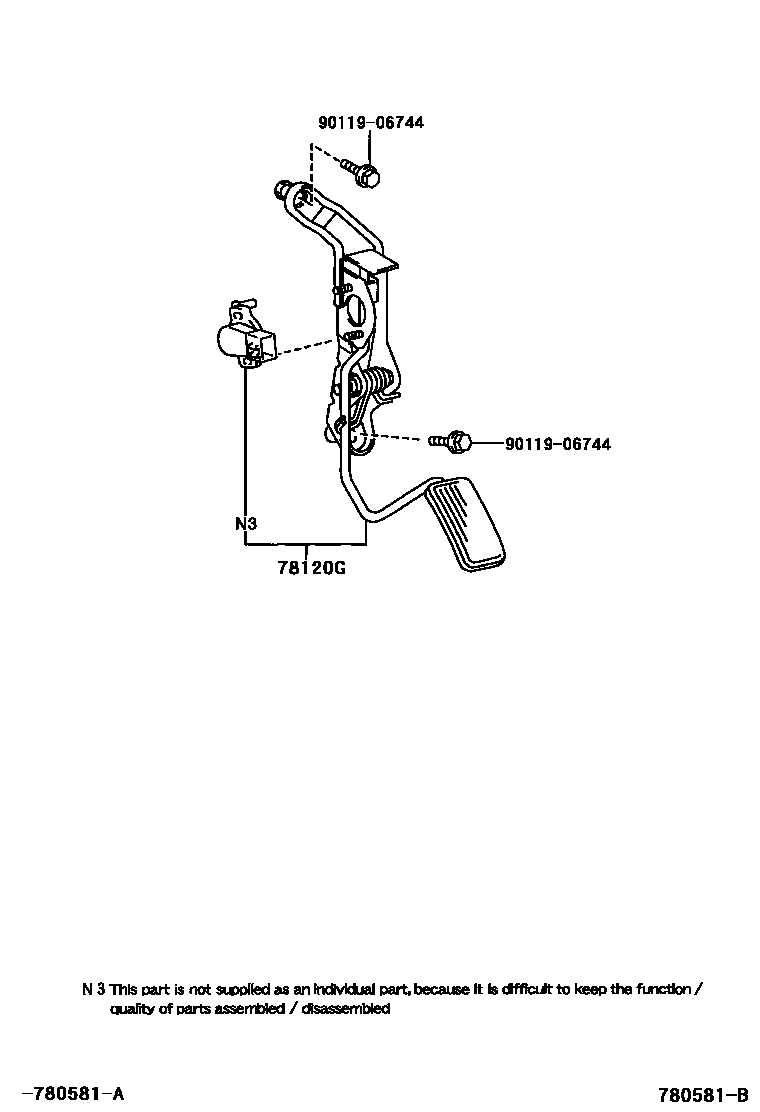 Toyota RAV4 accelerator pedal connecting rod EPC diagram — 780581B