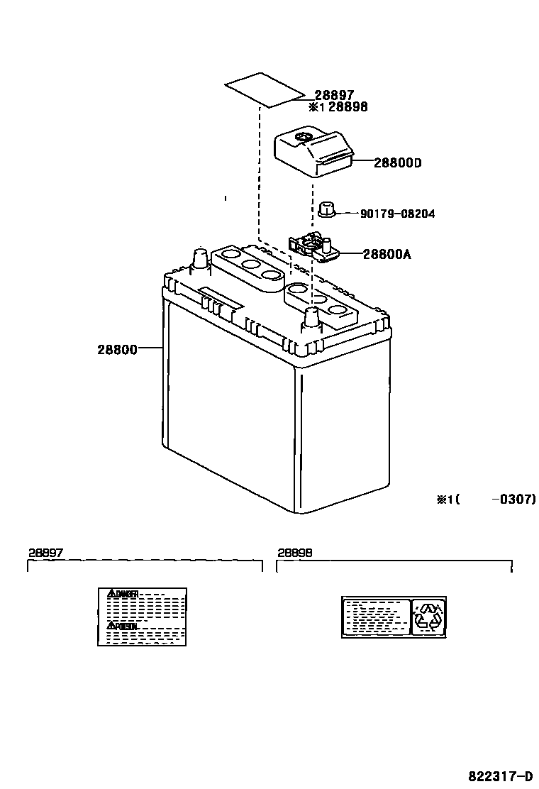 Toyota RAV4 蓄电池和蓄电池电缆 EPC diagram — 822317D