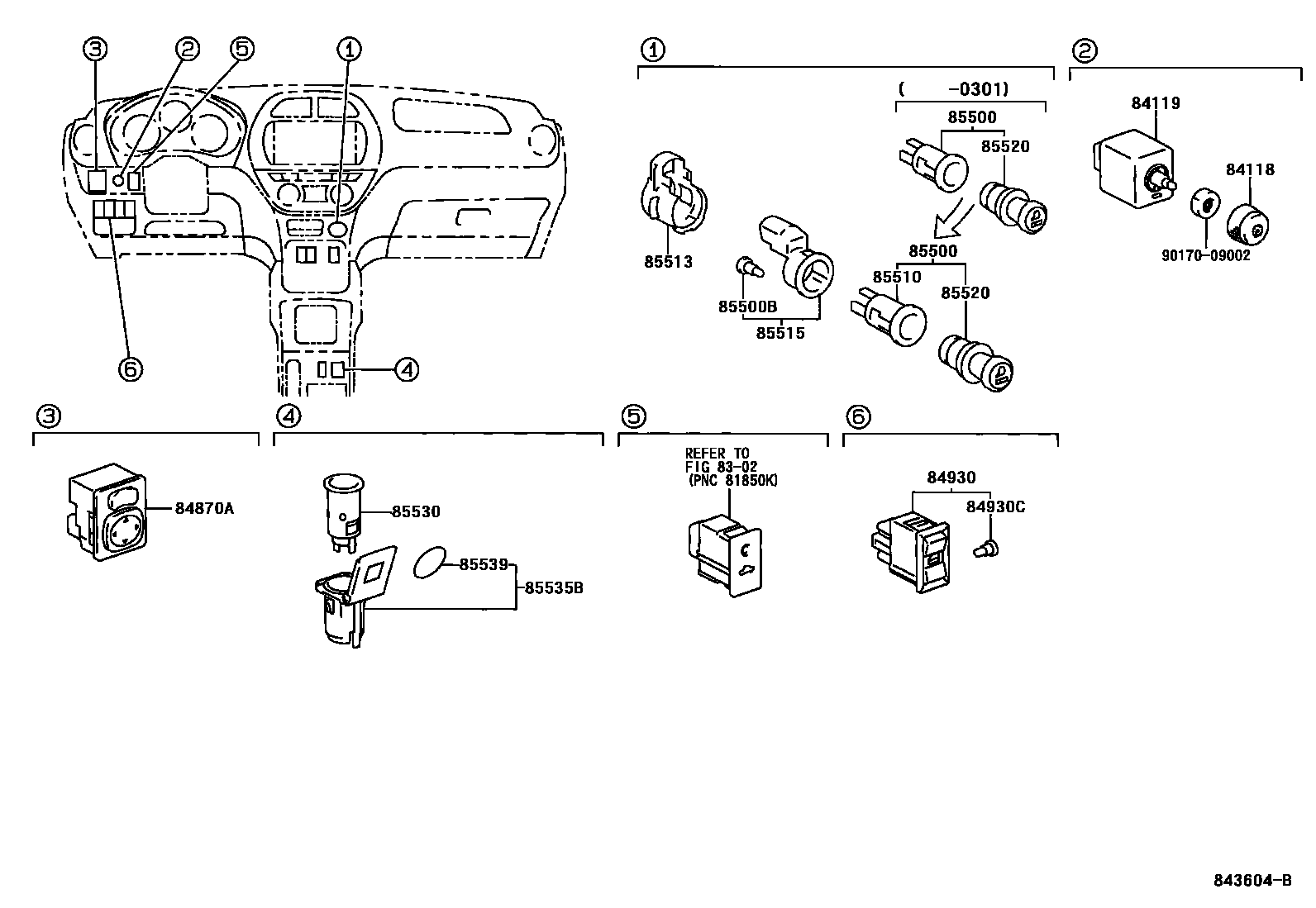 Toyota RAV4 开关和继电器和ECU EPC diagram — 843604B