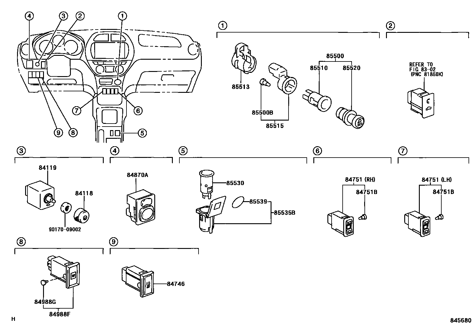 Toyota RAV4 开关和继电器和ECU EPC diagram — 845680