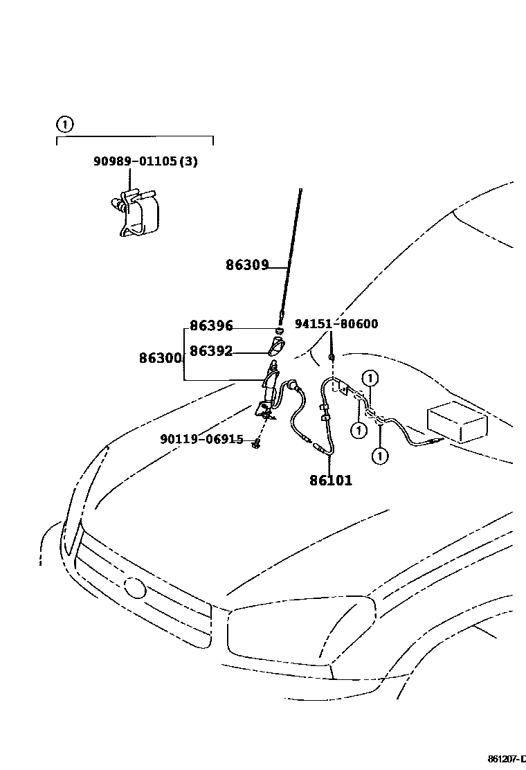Toyota RAV4 antenna EPC diagram — 861207D