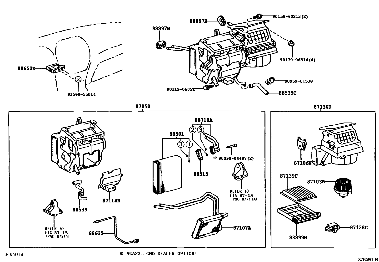 Toyota RAV4 暖风和空调系统 - 冷却器组件 EPC diagram — 876466B