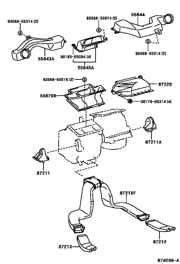 Toyota RAV4 暖风和空调系统 - 控制器和风管 EPC diagram — 874296A