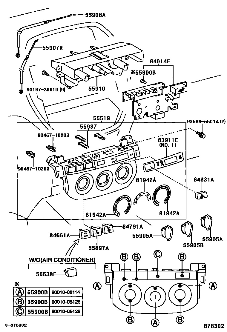 Toyota RAV4 暖风和空调系统 - 控制器和风管 EPC diagram — 876302A