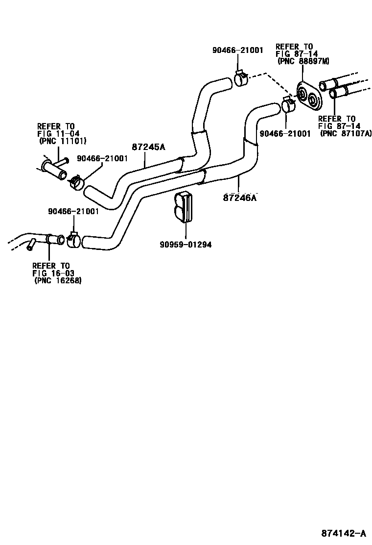 Toyota RAV4 暖风和空调系统 - 水管 EPC diagram — 874142A