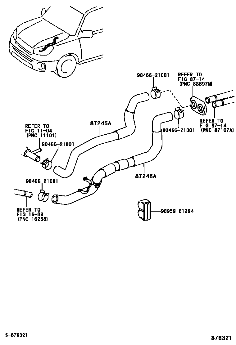 Toyota RAV4 暖风和空调系统 - 水管 EPC diagram — 876321