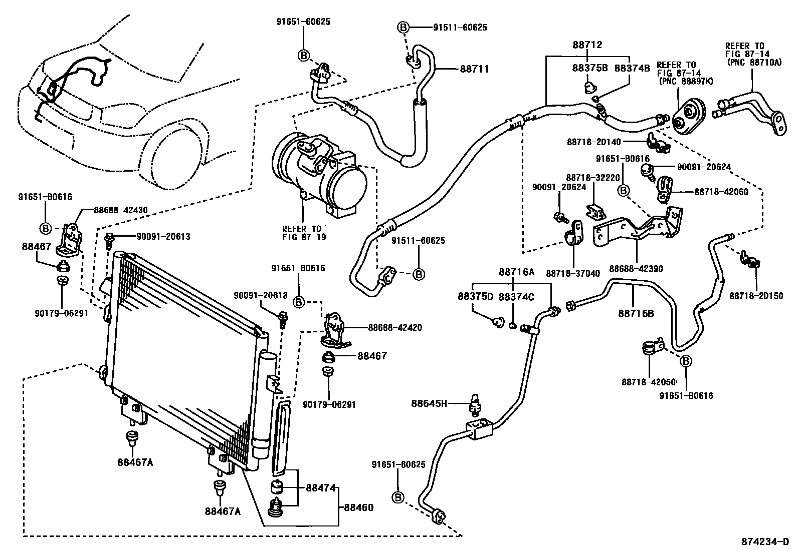 Toyota RAV4 Heating & Air Conditioning - Cooler Piping EPC diagram — 874234D