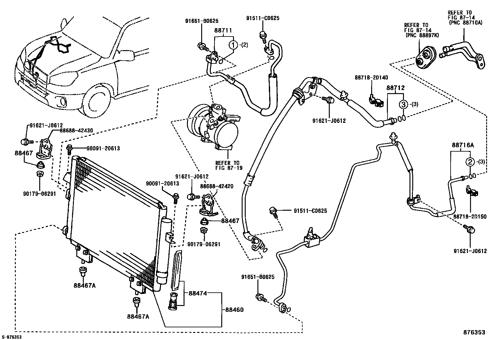 Toyota RAV4 Heating & Air Conditioning - Cooler Piping EPC diagram — 876353