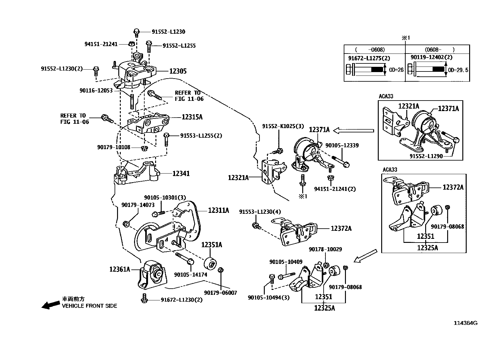 Toyota RAV4 Engine Mounting EPC diagram — 114364G