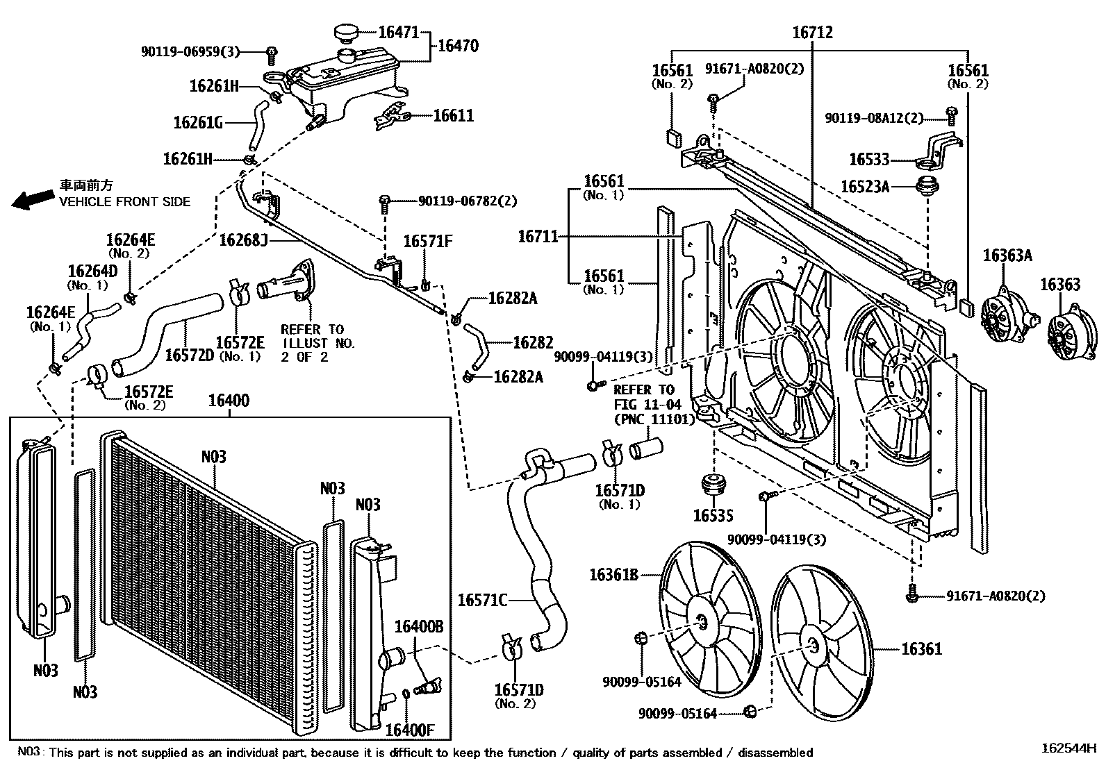 Toyota RAV4 RADIATOR & WATER OUTLET EPC diagram — 162544H