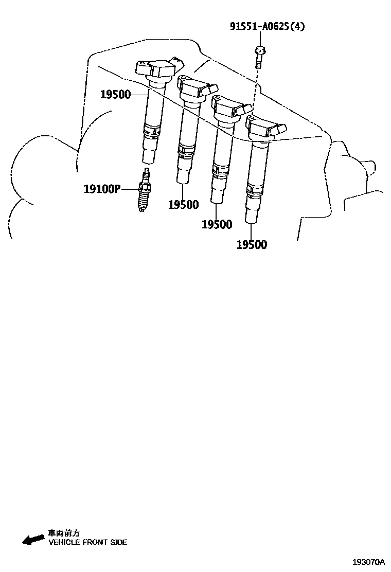 Toyota RAV4 点火线圈和火花塞 EPC diagram — 193070A