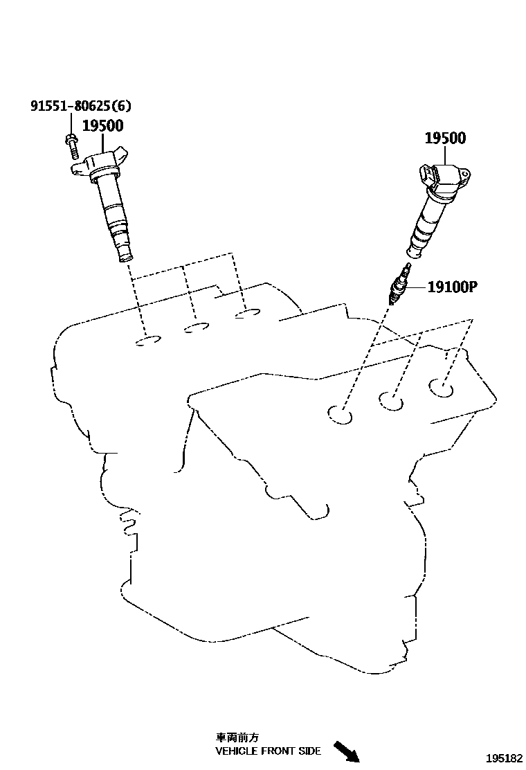 Toyota RAV4 点火线圈和火花塞 EPC diagram — 195182