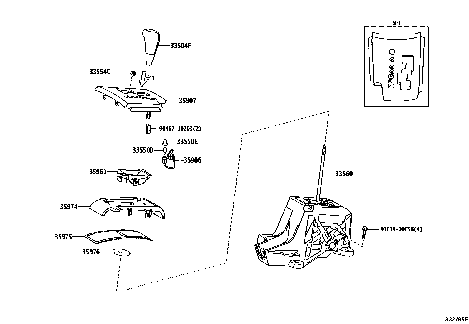 Toyota RAV4 Shift Lever & Retainer EPC diagram — 332795E