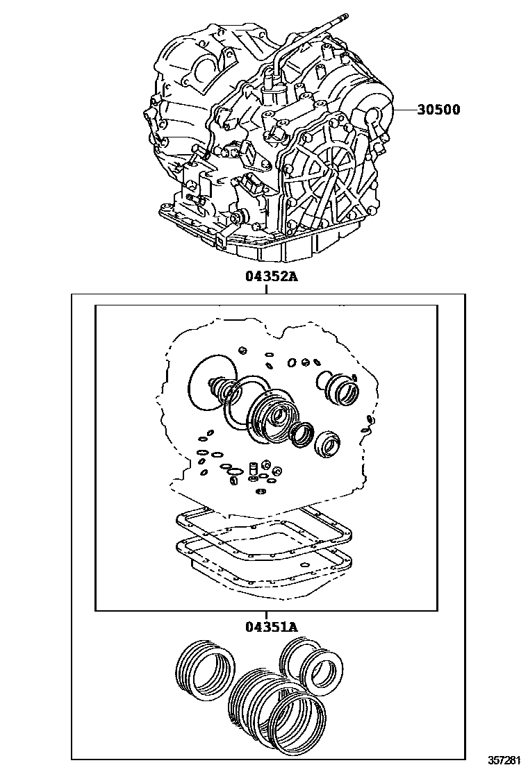 Toyota RAV4 传动桥或变速器总成和衬垫组件(ATM) EPC diagram — 357281