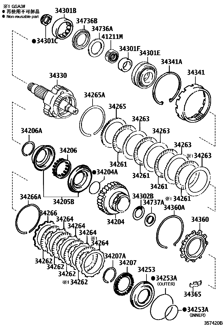 Toyota RAV4 超速档齿轮(ATM) EPC diagram — 357420B