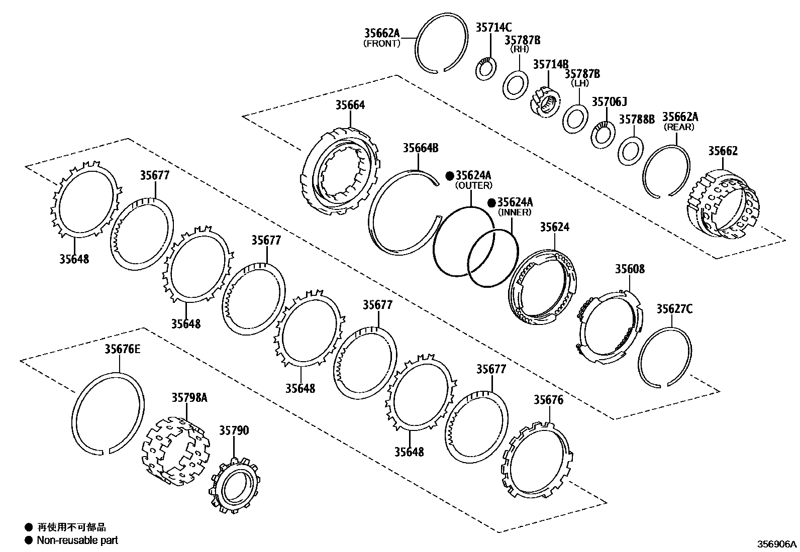 Toyota RAV4 中央支架和行星太阳齿轮(ATM) EPC diagram — 356906A