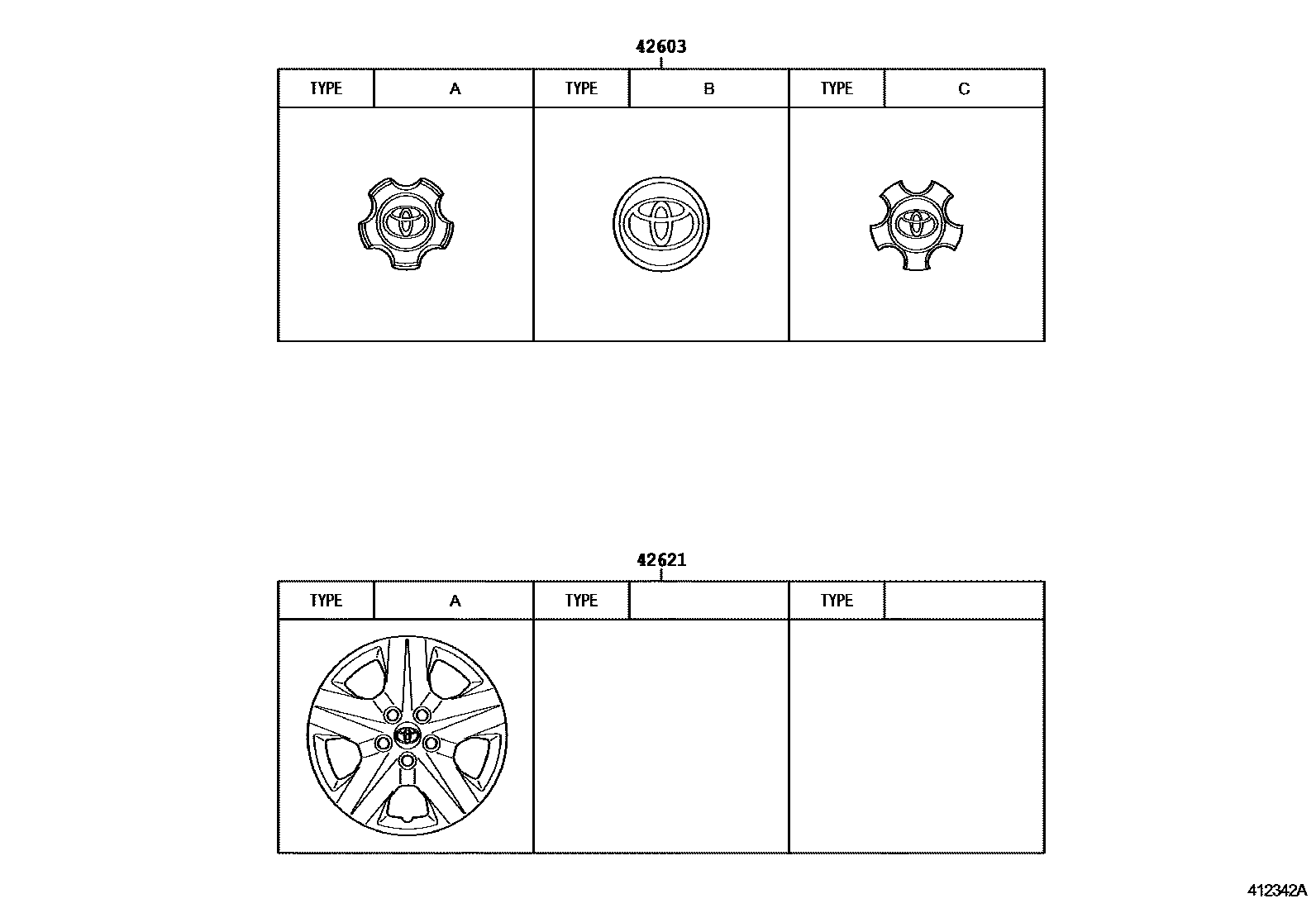 Toyota RAV4 车轮和车轮盖 EPC diagram — 412342A