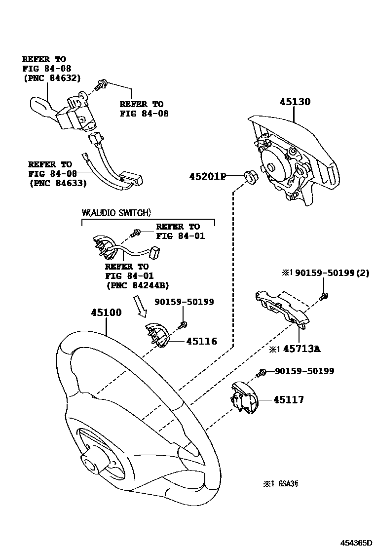 Toyota RAV4 Steering Wheel EPC diagram — 454365D