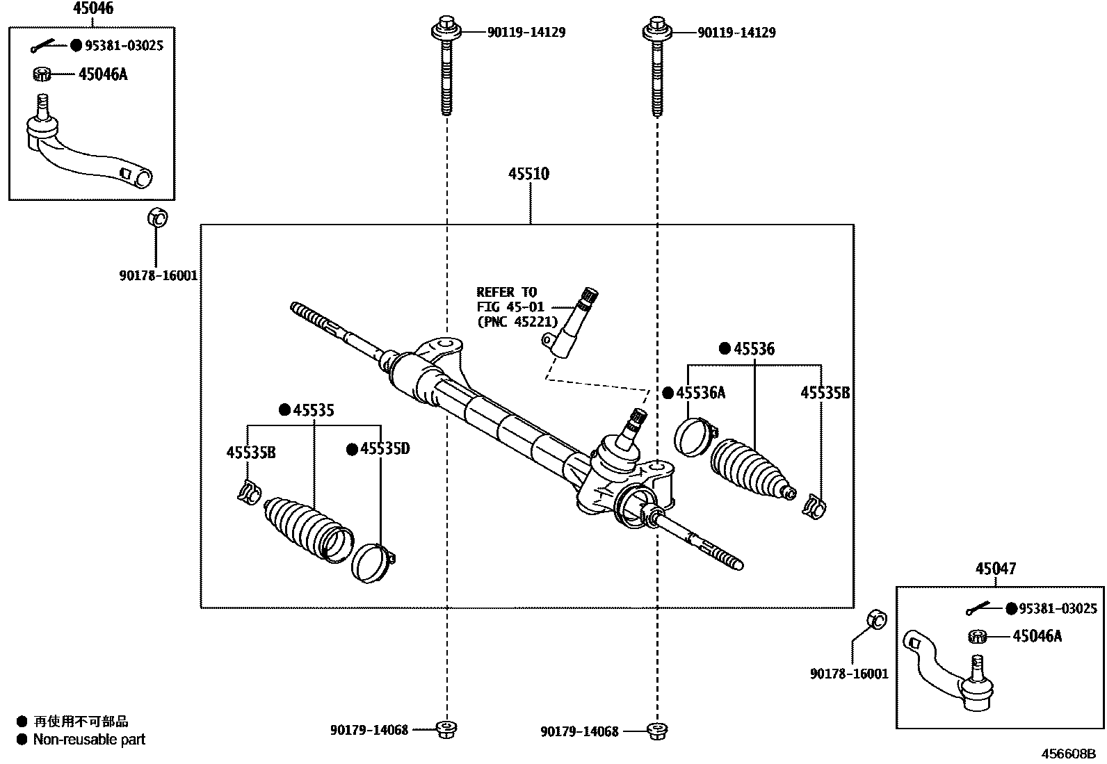 Toyota RAV4 前转向齿轮和连杆 EPC diagram — 456608B