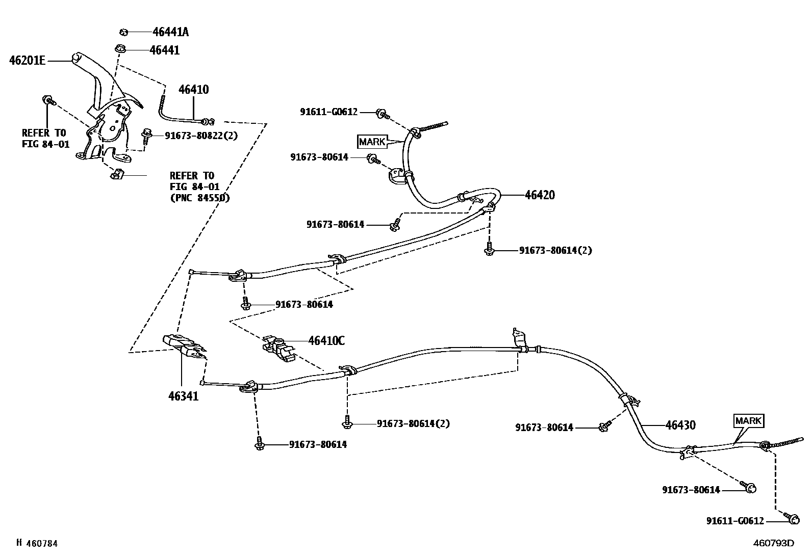 Toyota RAV4 Parking Brake & Cable EPC diagram — 460793D
