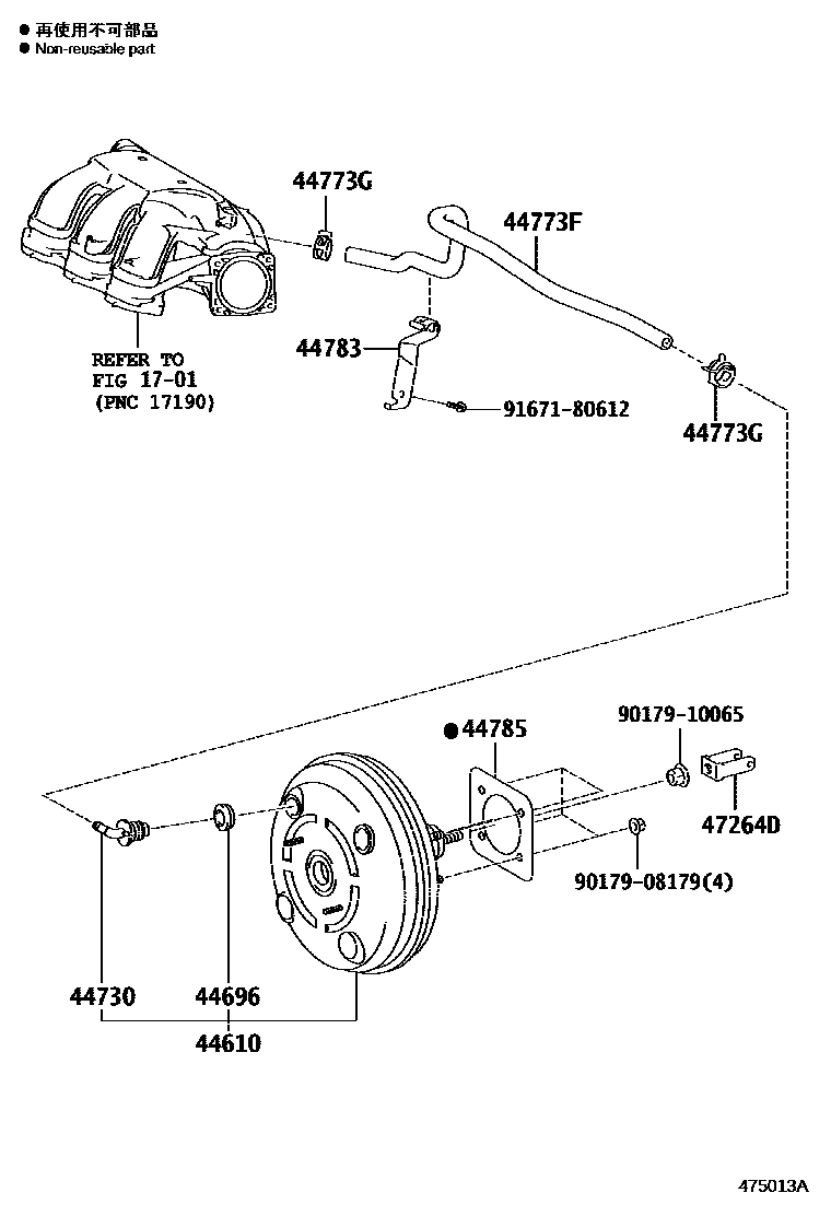 Toyota RAV4 制动助力器和真空管 EPC diagram — 475013A