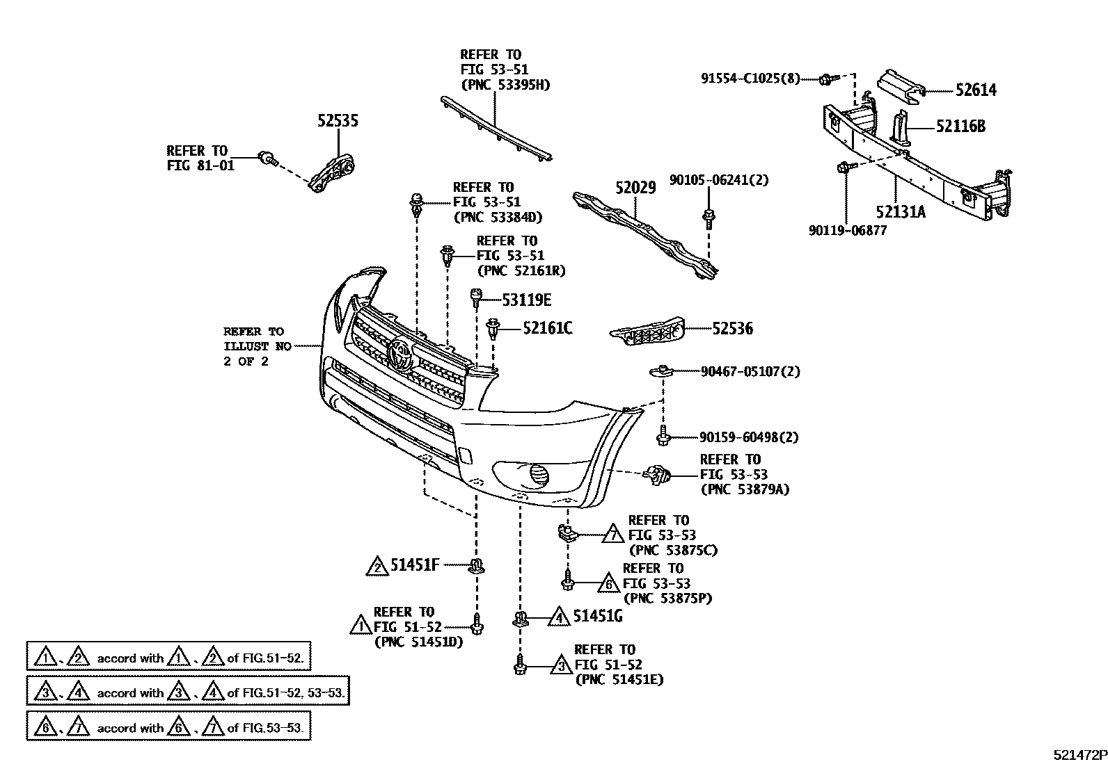 Toyota RAV4 前保险杠及附件 EPC diagram — 521472P