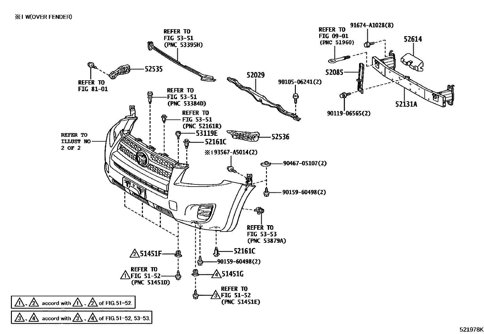 Toyota RAV4 前保险杠及附件 EPC diagram — 521978K