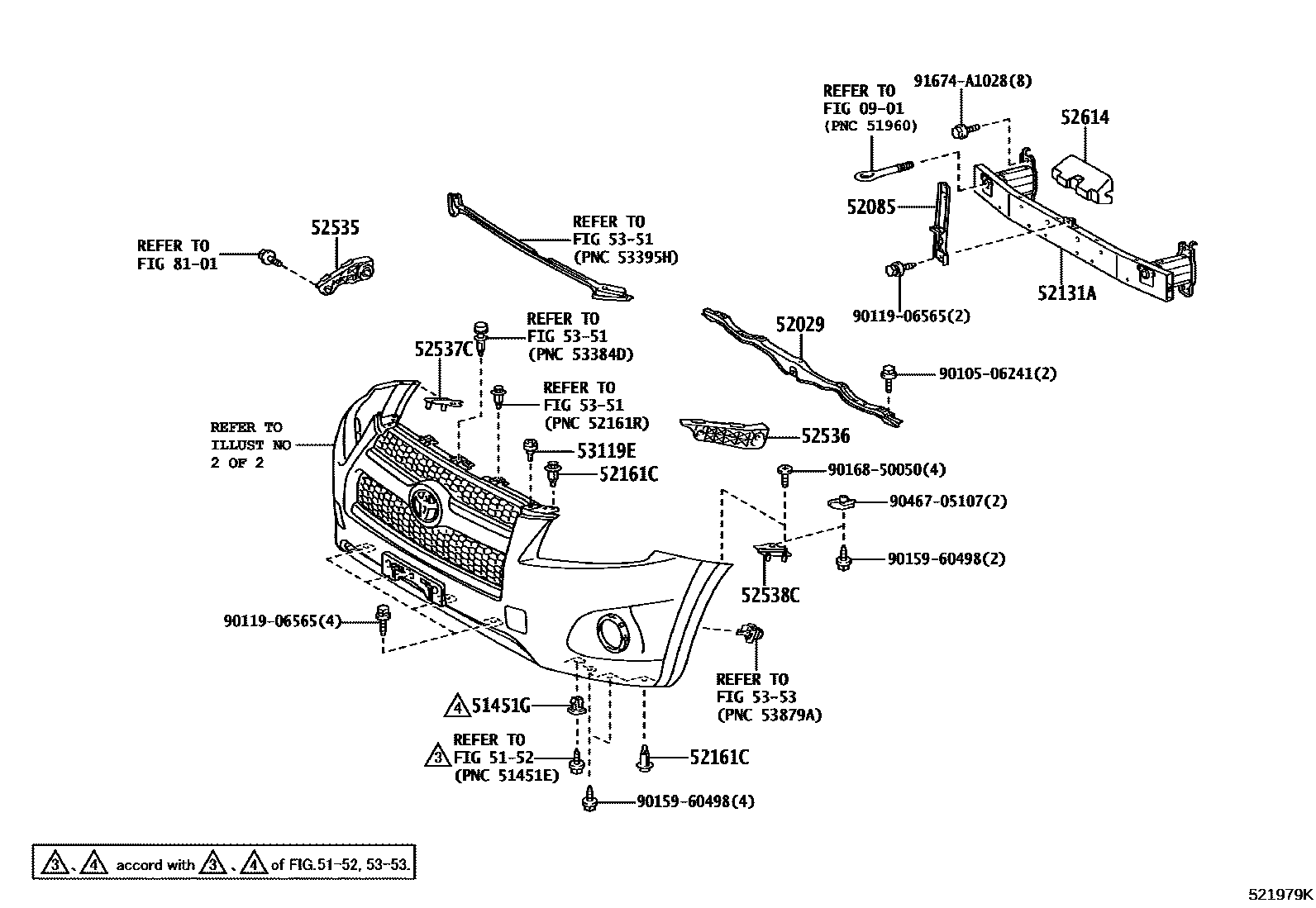 Toyota RAV4 前保险杠及附件 EPC diagram — 521979K