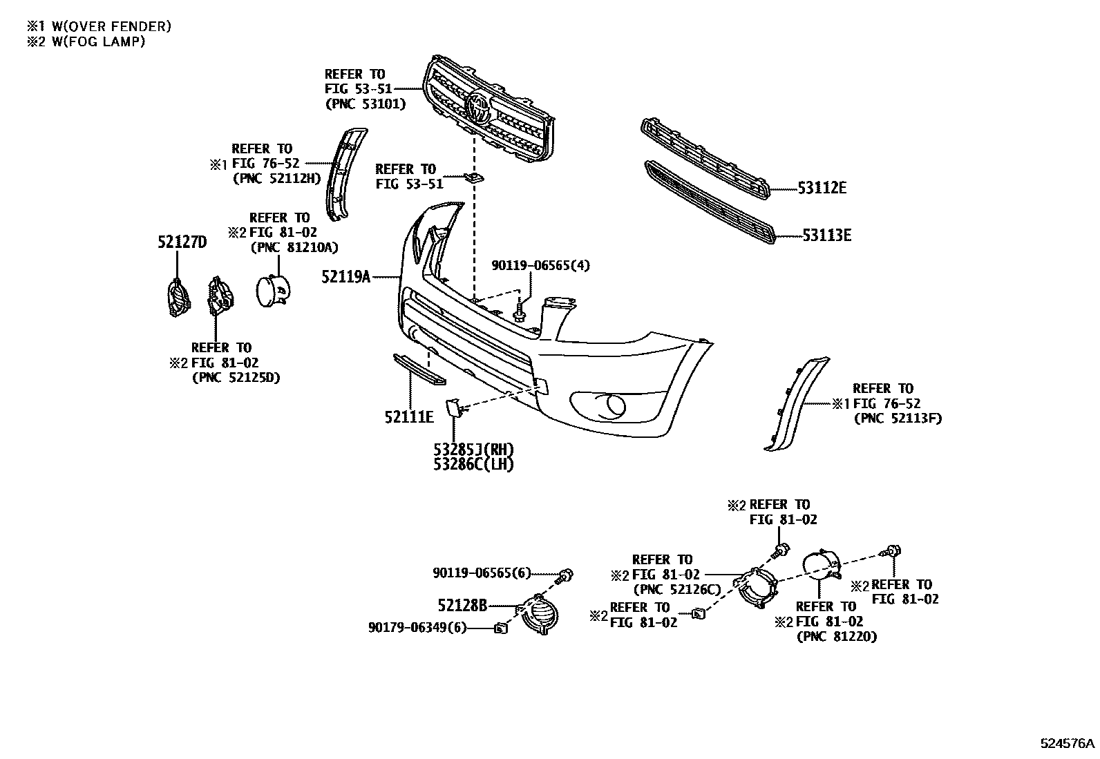 Toyota RAV4 前保险杠及附件 EPC diagram — 524576A
