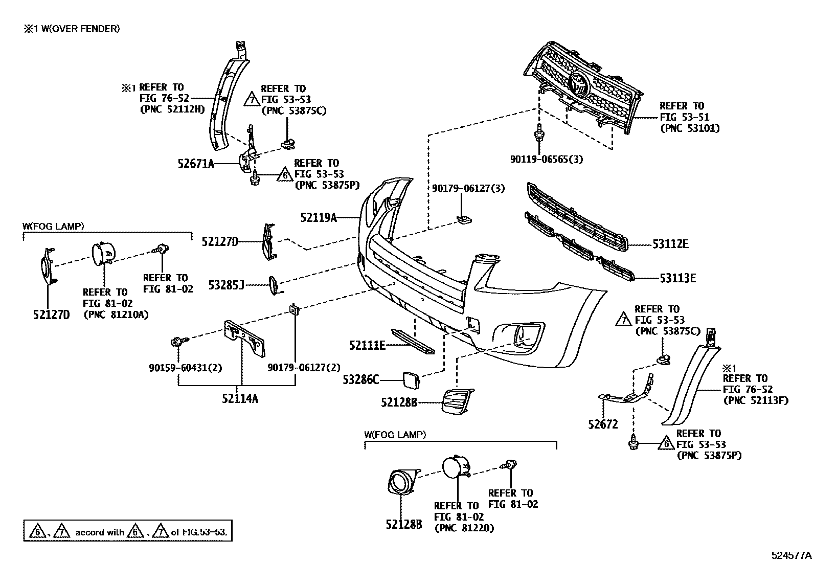 Toyota RAV4 前保险杠及附件 EPC diagram — 524577A