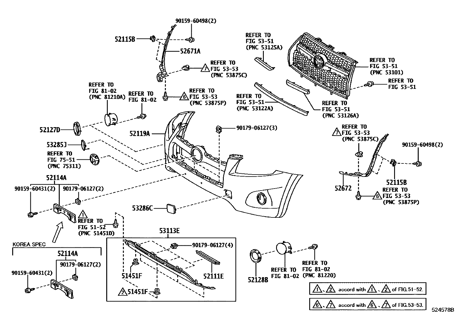 Toyota RAV4 前保险杠及附件 EPC diagram — 524578B