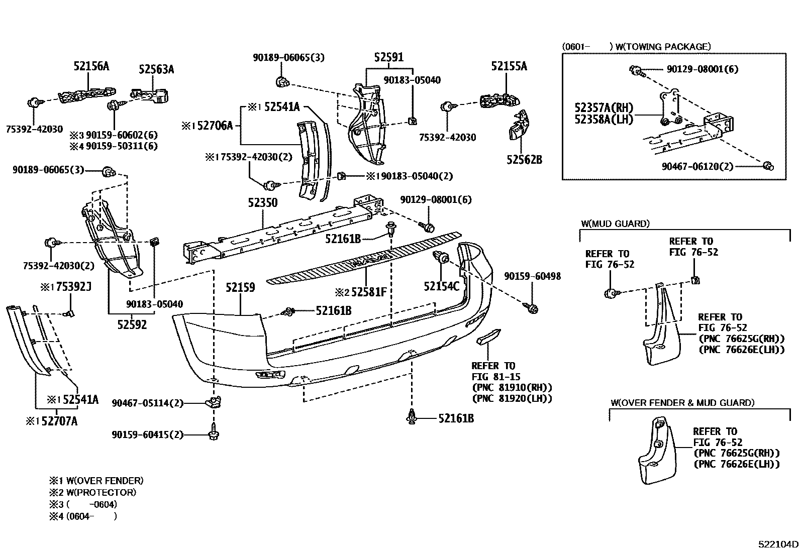 Toyota RAV4 后保险杠及附件 EPC diagram — 522104D