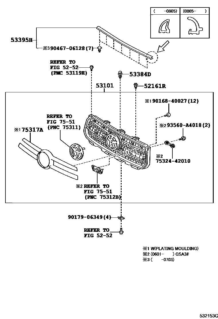 Toyota RAV4 radiator grille EPC diagram — 532153G