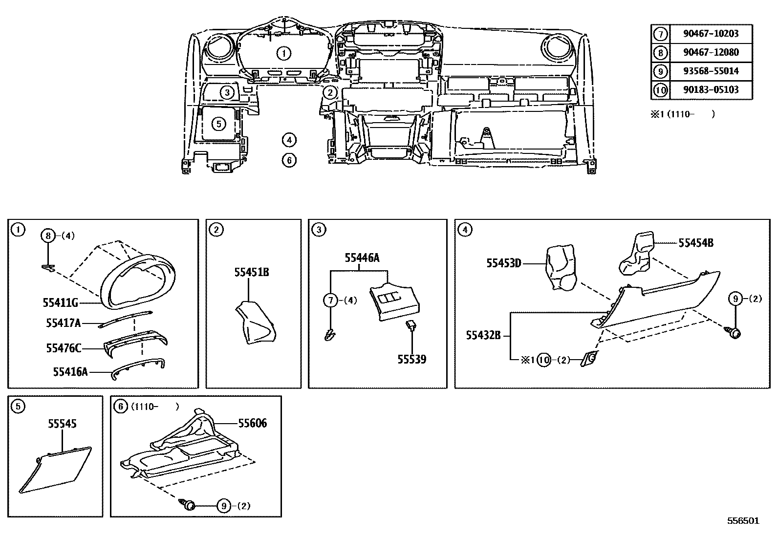 Toyota RAV4 仪表板和手套箱 EPC diagram — 556501