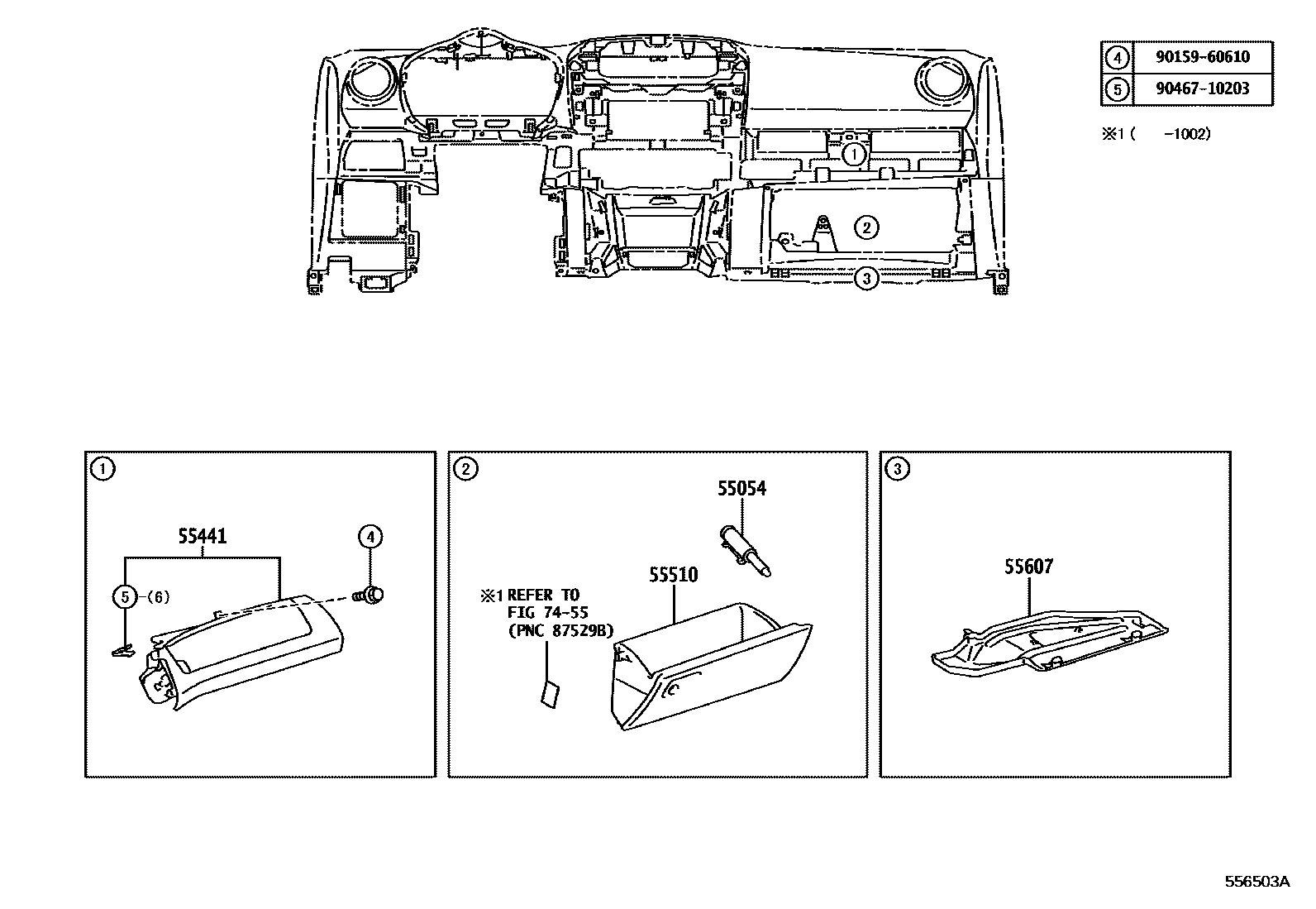 Toyota RAV4 仪表板和手套箱 EPC diagram — 556503A