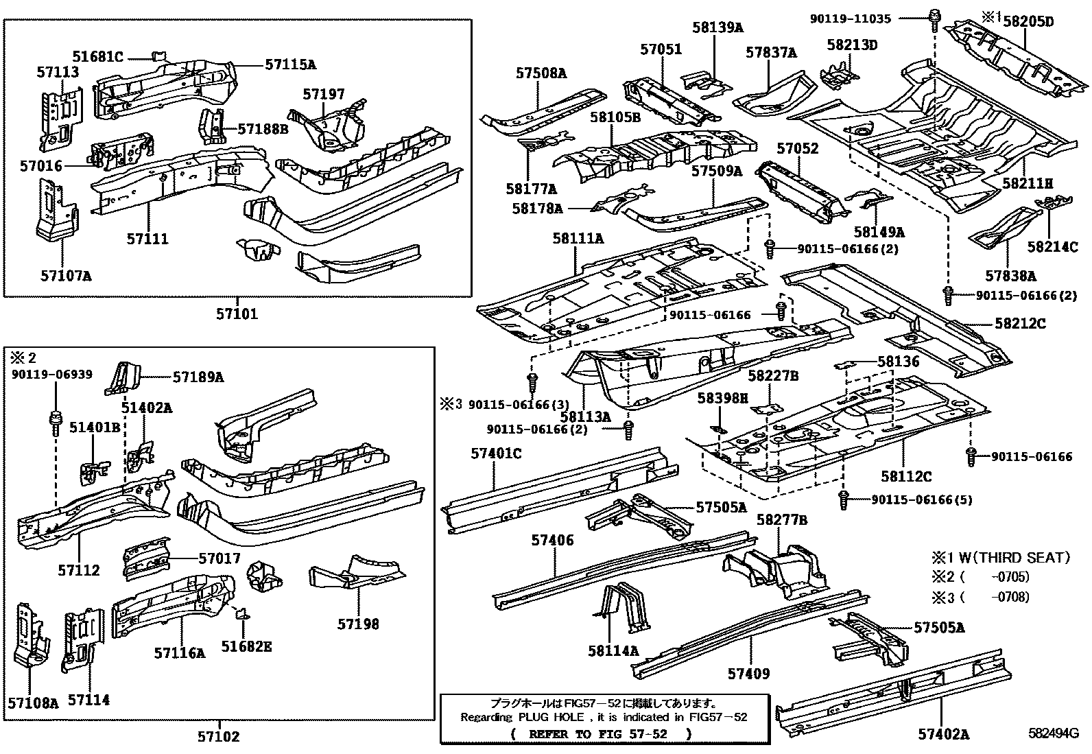 Toyota RAV4 前地板和前地板梁 EPC diagram — 582494G