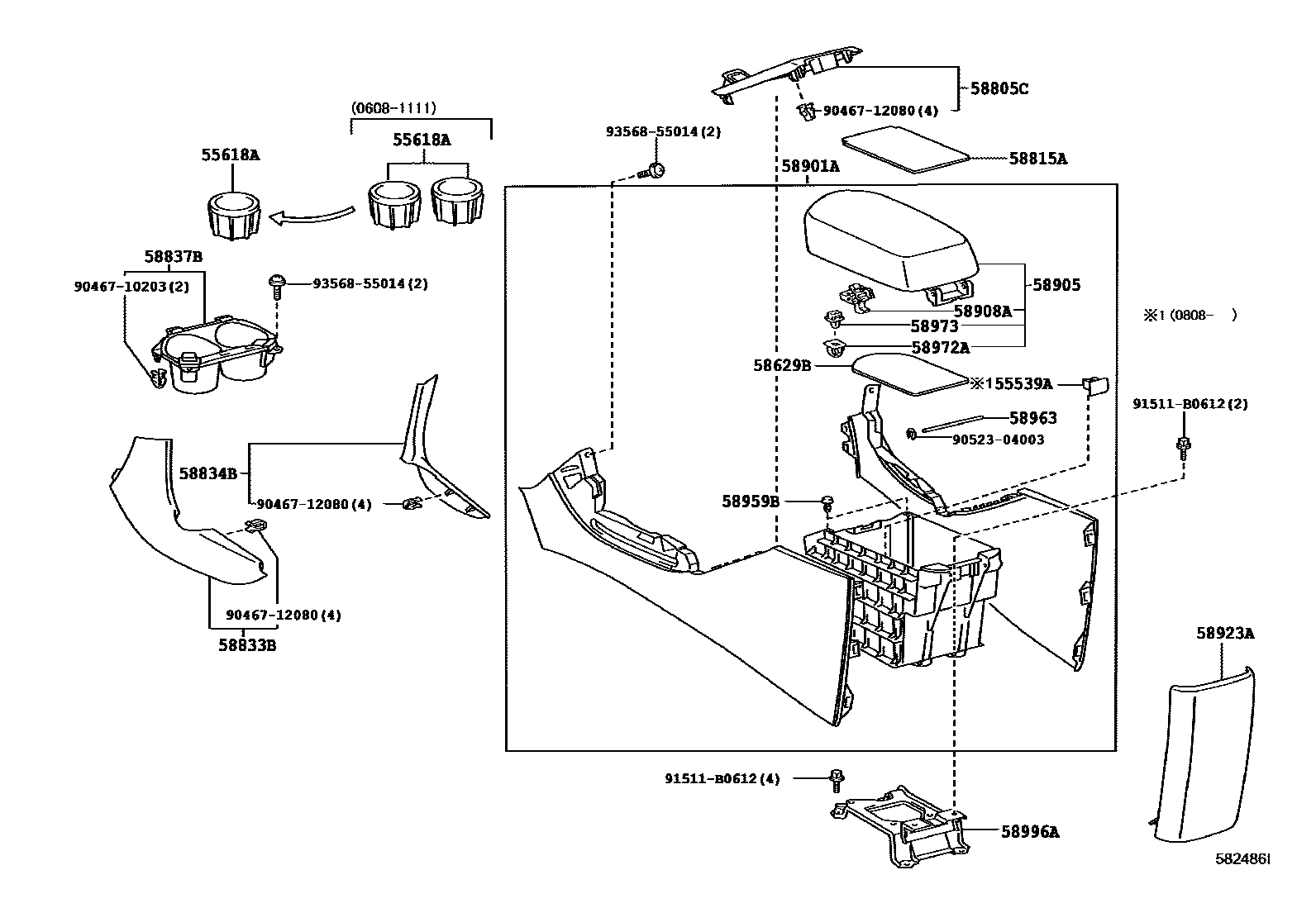 Toyota RAV4 中央扶手箱和支架 EPC diagram — 582486I