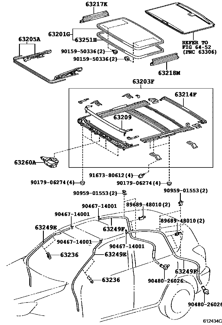 Toyota RAV4 天窗板和背板 EPC diagram — 612434C