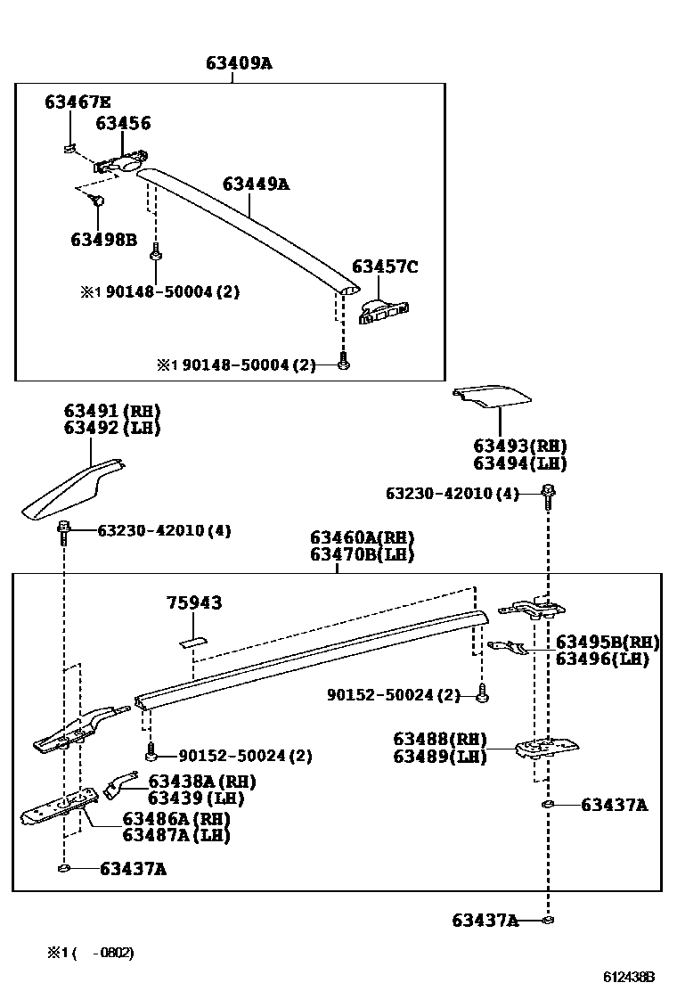 Toyota RAV4 天窗板和背板 EPC diagram — 612438B