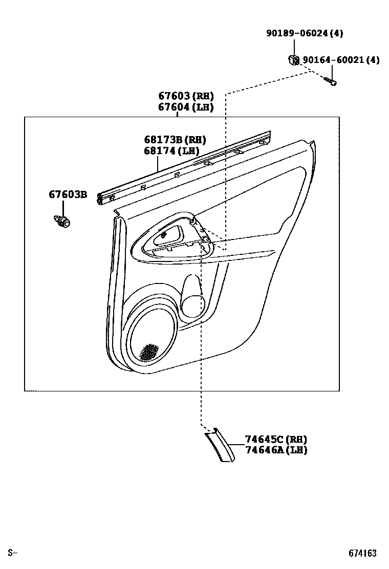 Toyota RAV4 后门板和后门玻璃 EPC diagram — 674163