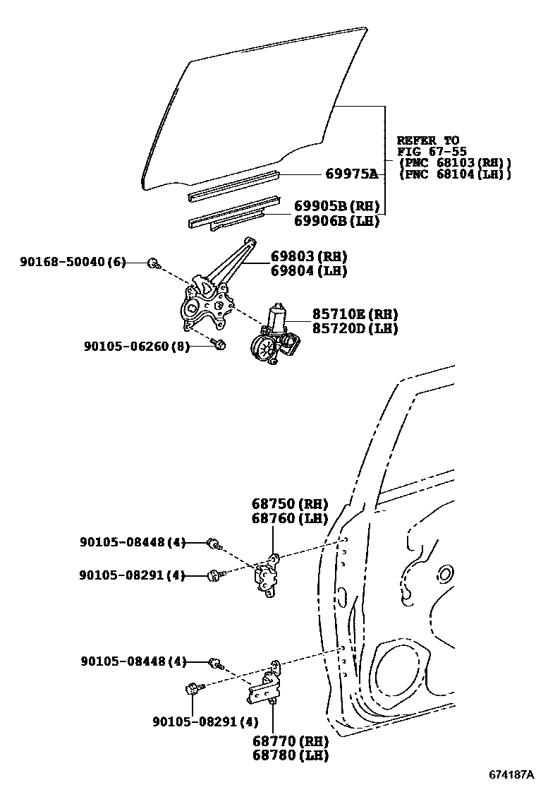 Toyota RAV4 后门车窗升降器和合页 EPC diagram — 674187A