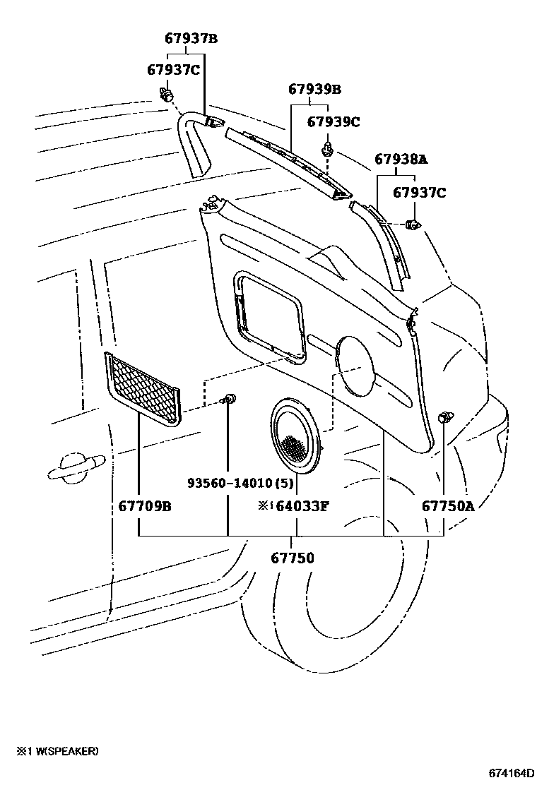 Toyota RAV4 背门板和背门玻璃 EPC diagram — 674164D