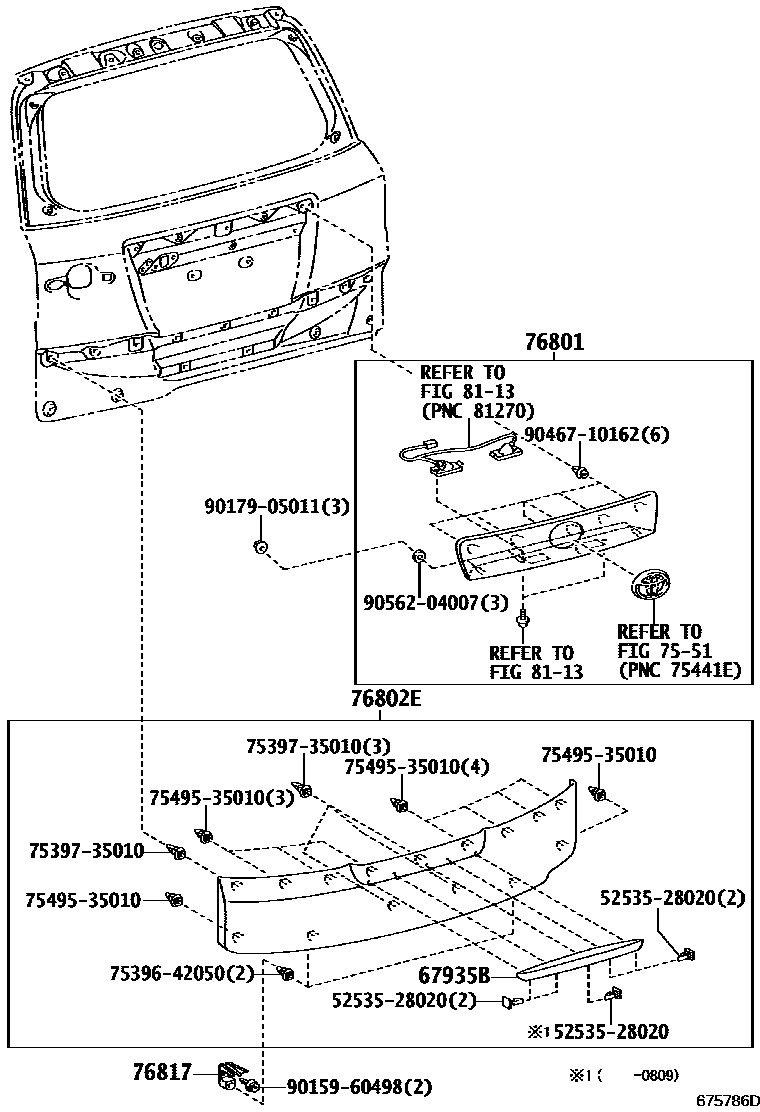 Toyota RAV4 背门板和背门玻璃 EPC diagram — 675786D