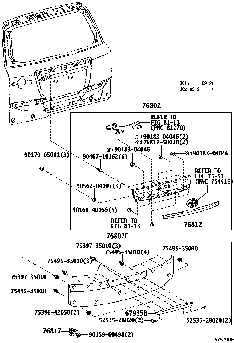 Toyota RAV4 背门板和背门玻璃 EPC diagram — 675790E