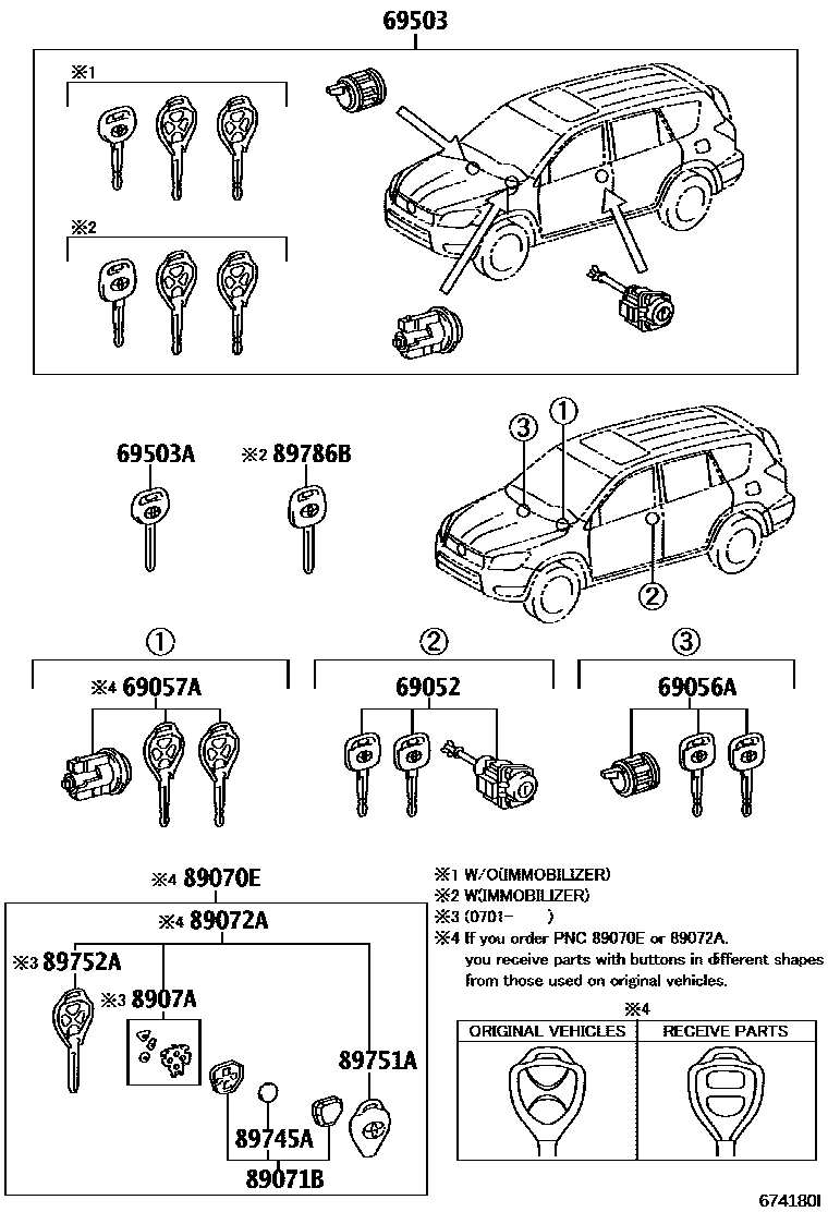 Toyota RAV4 锁芯组件 EPC diagram — 674180I