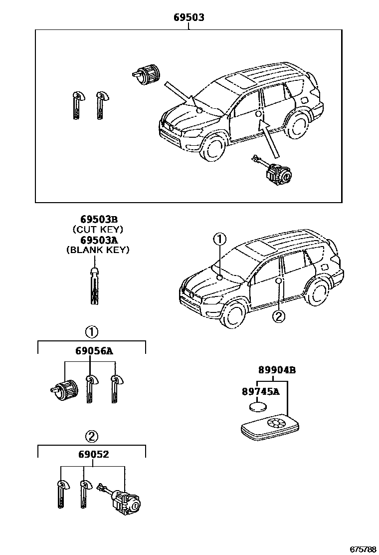 Toyota RAV4 锁芯组件 EPC diagram — 675788