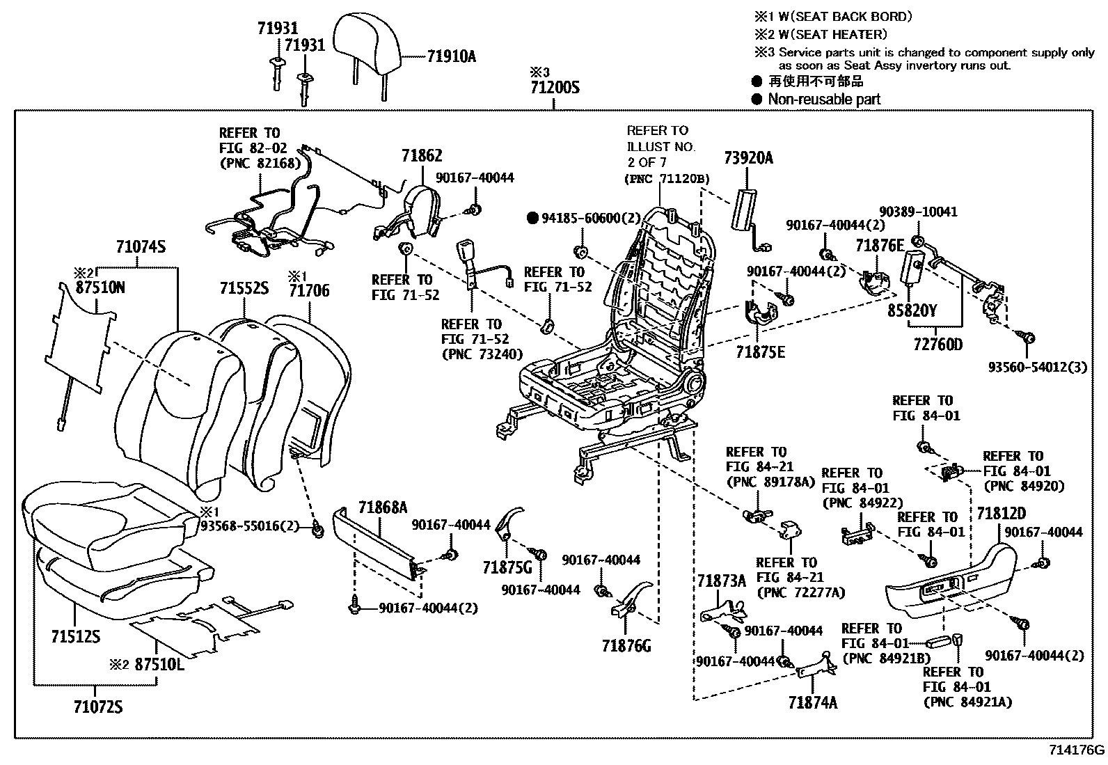 Toyota RAV4 座椅和座椅滑轨 EPC diagram — 714176G
